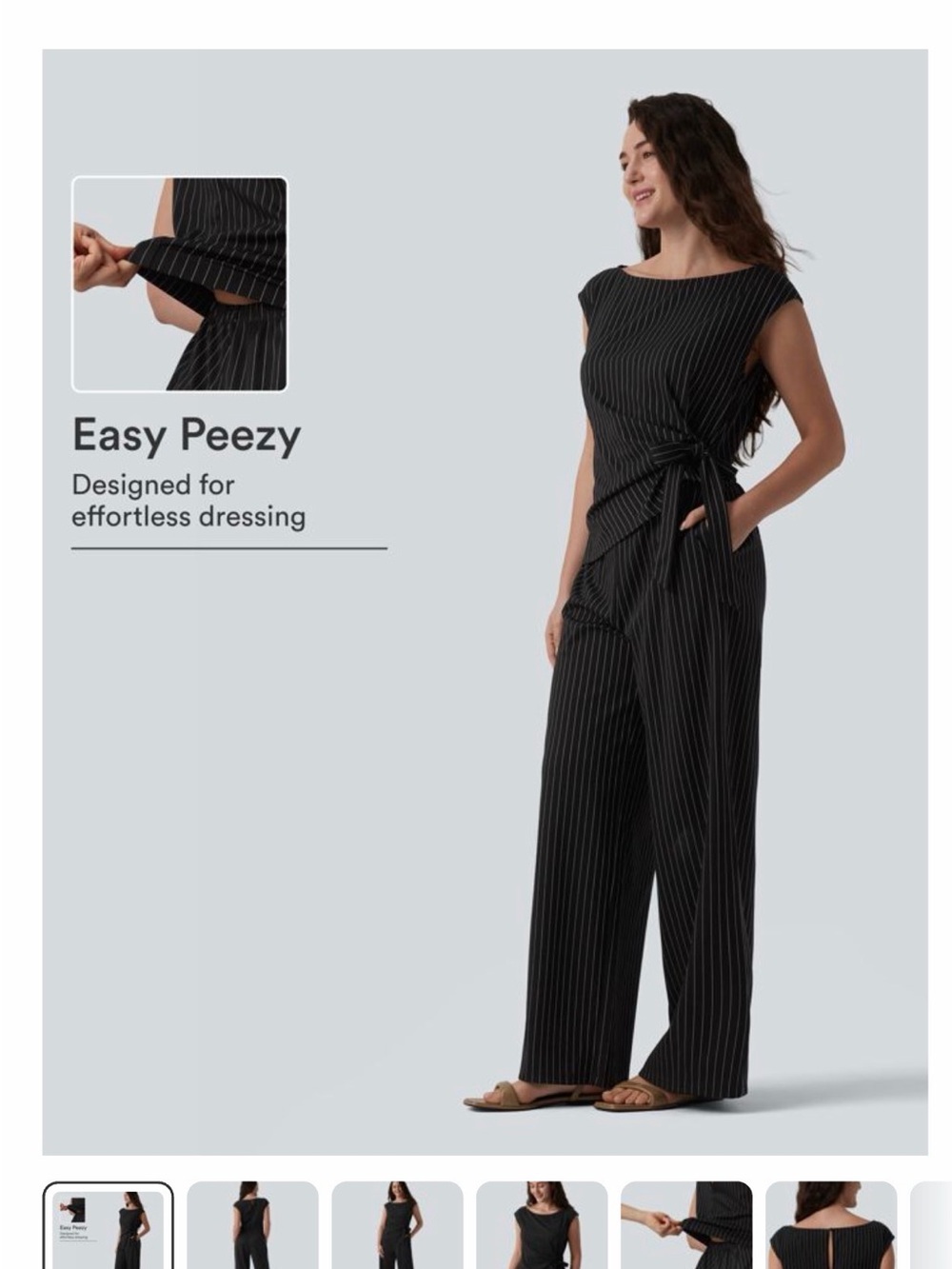 HALARA Black Pinstripe Wide-Leg Jumpsuit
